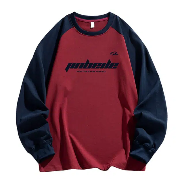 金贝勒 美式学院风字母印花撞色拼色设计休闲复古高街风百搭宽松圆领卫衣 男女同款