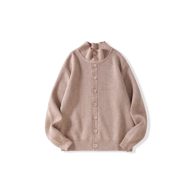 我是大卫 单排扣翻领简约基础韩版纯色百搭针织衫 男女同款