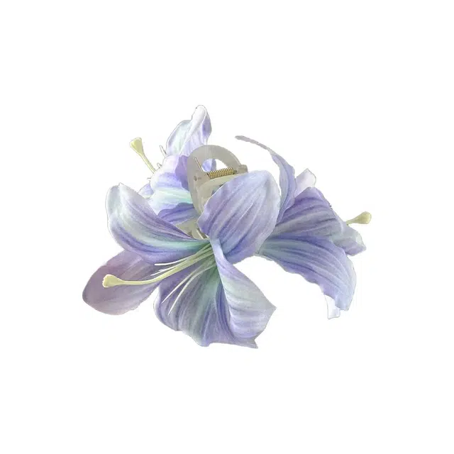 色菲尔 百合花朵  冷感紫色蓝色百合花氛围感立体仿真花朵高级感鲨鱼夹绝美 布 发夹 女款