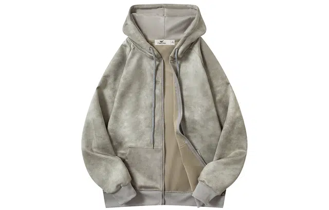 快鱼 美式街头基础麂皮绒经典百搭无性别主义纯色多巴胺色系宽松休闲创意拉链设计开衫长袖卫衣 男女同款