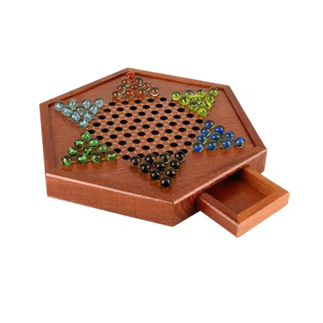 乐智由我 实木中国抽屉式玻璃弹珠成号六角 桌游