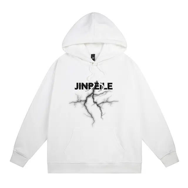 金贝勒 美式高街手绘闪电英文字母印花连帽套头落肩长袖卫衣 男女同款