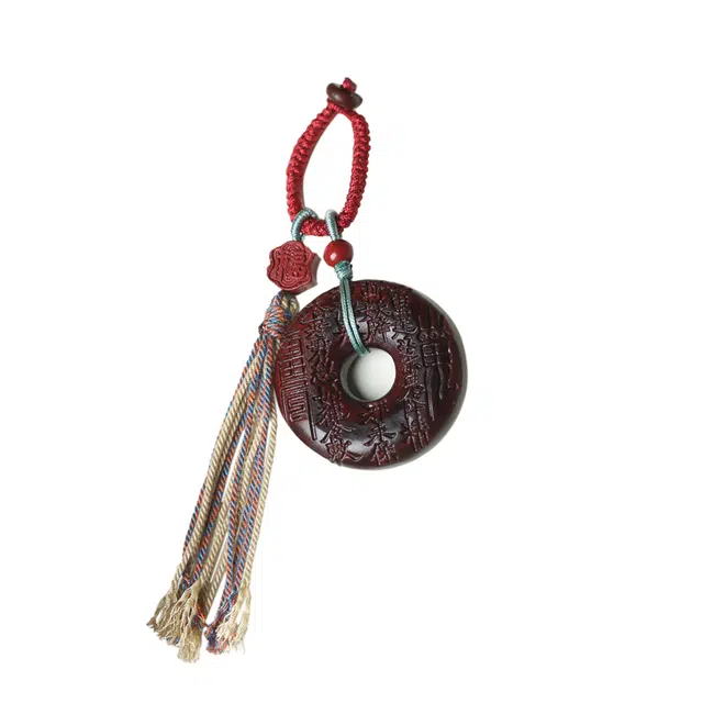 仙友 国风百搭平安扣 好运莲莲 平安顺遂 诸事顺利 招财纳福国潮小饰品 檀木 钥匙扣 男女同款情侣款