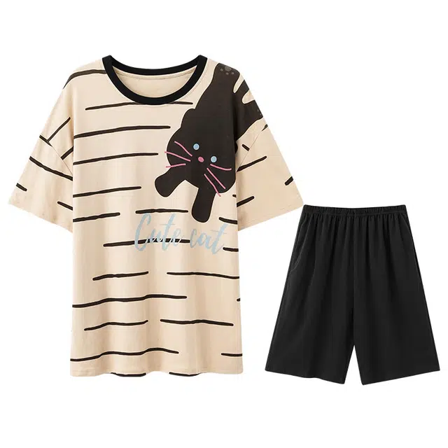 向薇 简约短袖休闲时尚青少年可外穿家居服睡衣套装 男款 图片色