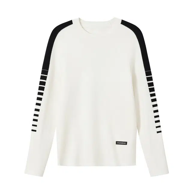 安正 双肩黑白图案针织衫 男款 本白