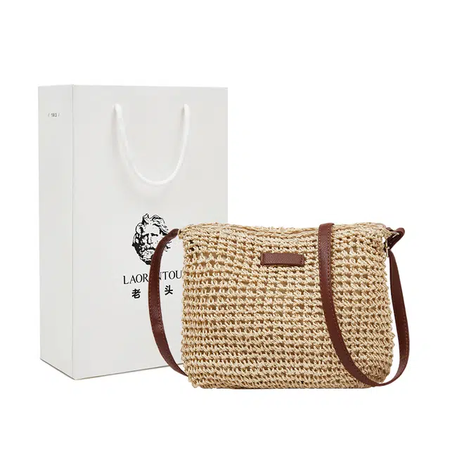 老人头 百搭小众休闲编织单肩包 织物 斜挎包 女款 米色/浅棕色