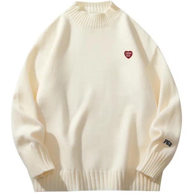 帕丁顿熊 纯色爱心胸标字母休闲落肩套头宽松保暖长袖针织衫 男女同款