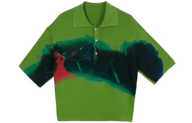 速写 撞色印花短款翻领套短袖针织衫 男女同款