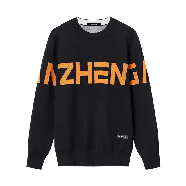 安正 字母提花圆领落肩宽松套头针织衫 男款