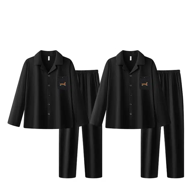 俏韵 翻领休闲舒适长袖长裤家居服可外穿睡衣套装 男女同款