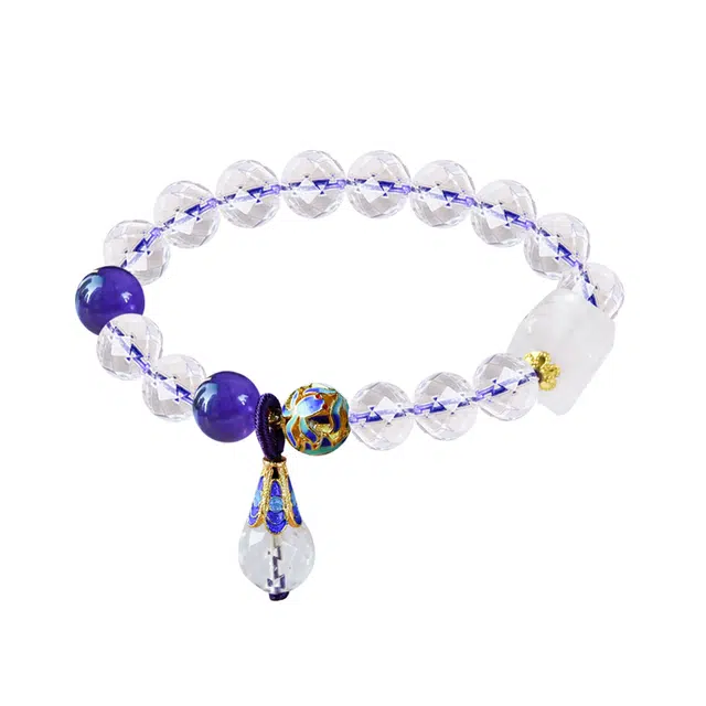 小银匠 【好运守护】紫色白色晶石高级感串珠做水逆退守护天然 紫水晶 手串 女款