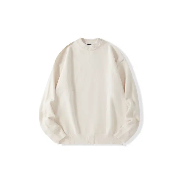 我是大卫 基础款宽松休闲慵懒纯色圆领套头长袖针织衫 男女同款