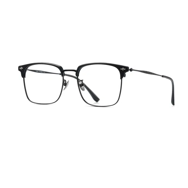 【可配度数】 苍木优品 超轻纯钛斯文半框防蓝光近视时尚痞帅理工潮男 板材加金属钛 方形 功能性眼镜 男款