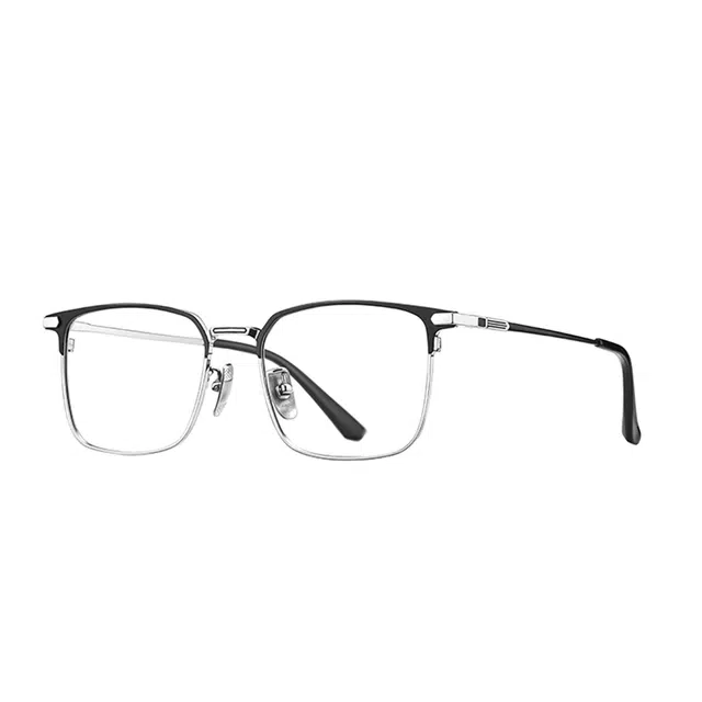 【可配度数】 苍木优品 纯钛超轻时尚简约商务半框防蓝光近视眼镜框男士可加散光黑色钛架眼镜 钛 方形 功能性眼睛 男款
