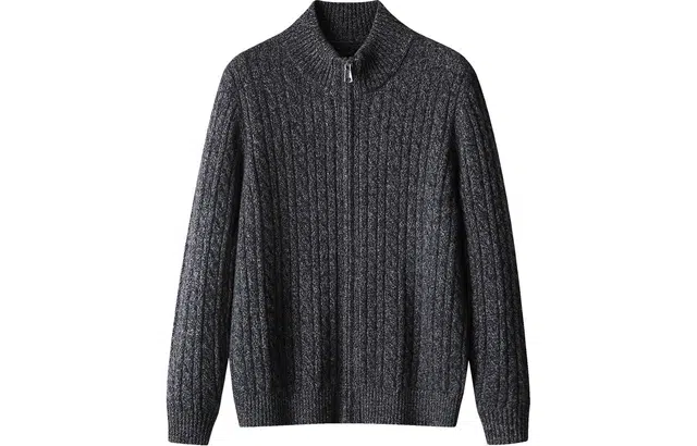 恒源祥 纯羊毛粗针花纱开衫毛衣 男款 深灰色