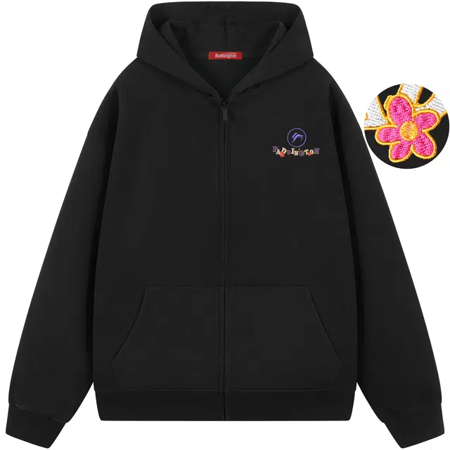 帕丁顿熊 爱心字母高端刺绣纯色宽松百搭休闲连帽针织重磅开衫卫衣 男女同款