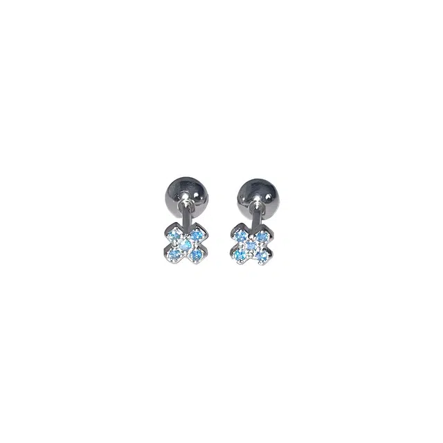 前方大荒野 迷你十字架海蓝清新梦幻璀璨闪亮欧美潮流轻奢高级感简约时尚小众设计日常通勤休闲百搭精致气质 锆石 耳钉 女款