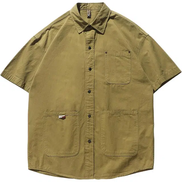 米素力 日系复古百搭休闲短袖衬衫 男款