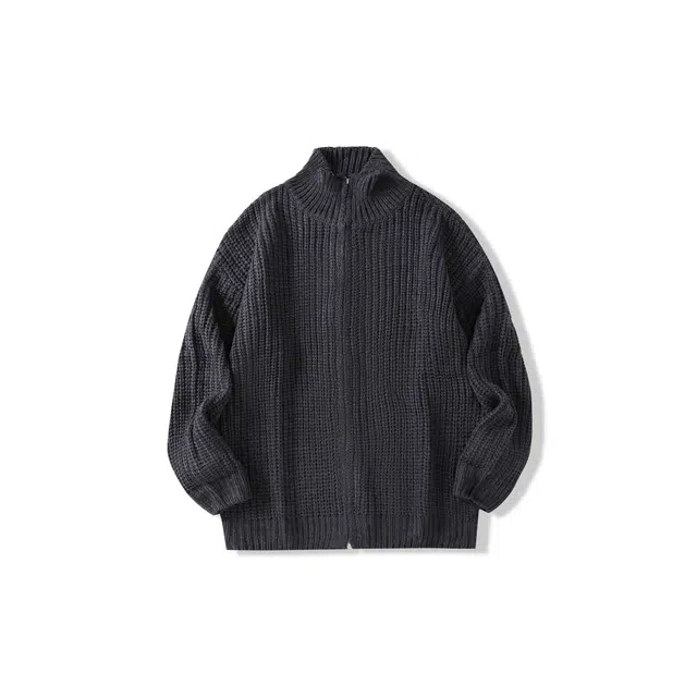 我是大卫 简约纯色慵懒风宽松拉链开衫外套百搭针织衫 男女同款