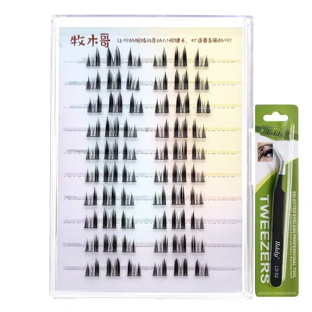 牧木哥 免胶自粘 猫精灵假睫毛 单簇浓密款胶水款分段式小恶魔 自然浓妆放大双眼