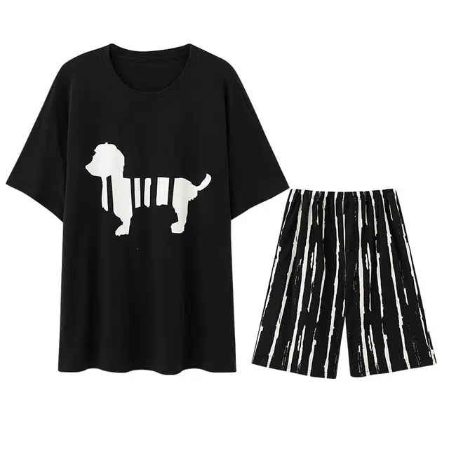 向薇 舒适时尚短袖薄款休闲青少年家居服睡衣套装 男款 图片色