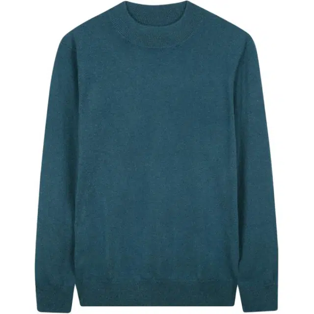 才子 纯色修身柔软长袖羊绒衫 男款 蓝色