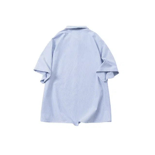 欧路得 潮牌宽松翻领条纹休闲短袖衬衫 男款