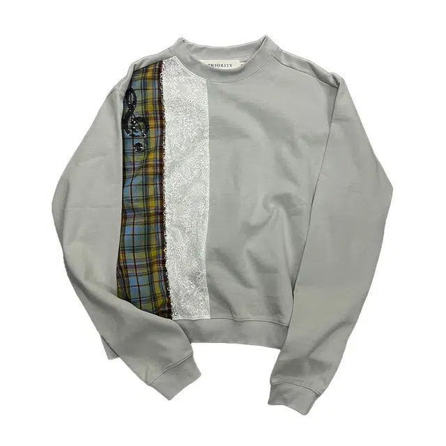 Apriority Clothing Lace Patch Crewneck Sweatshirt Gray