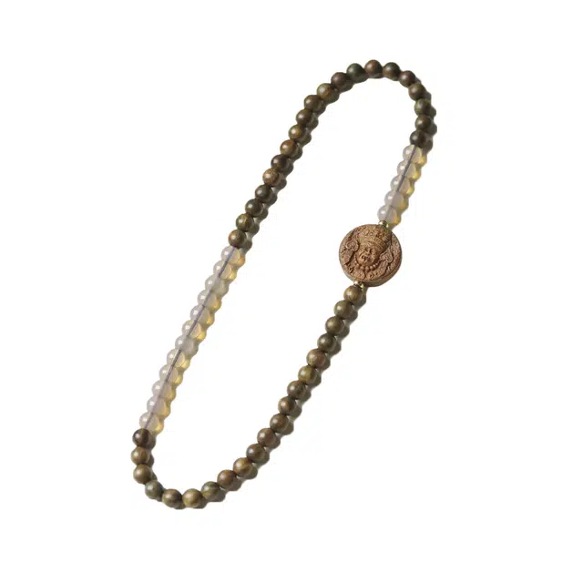 仙友 国潮文玩小众设计轻奢高级感佛珠 多子多福 八方来财 好运莲莲转运盘玩念珠 绿檀 木作手串 男女同款情侣款