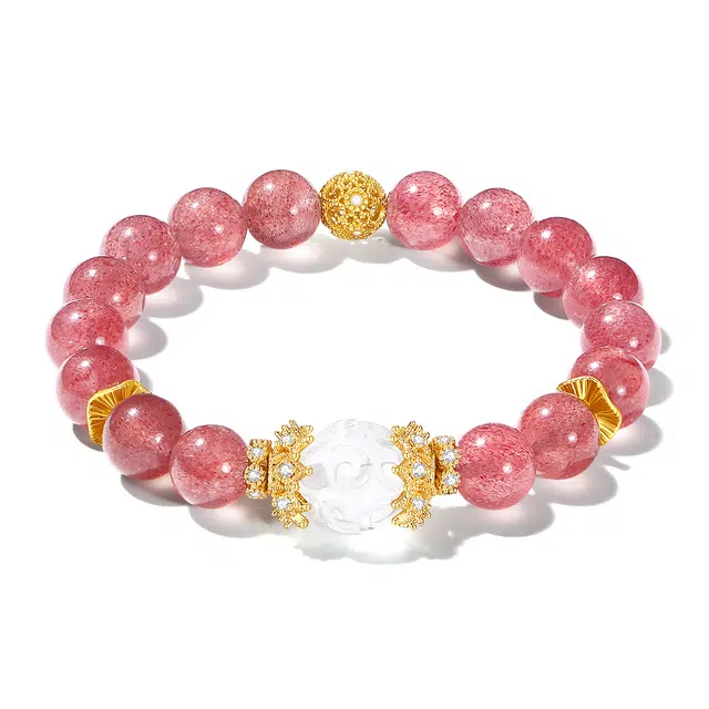 【官方已过香】 普陀山文创 事事顺利桃花朵朵月老赐福升职加薪 水逆退散少女新中式能量磁场#好运 礼盒装 九尾狐 草莓晶 水晶手串 女款