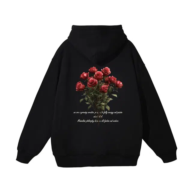 【dme】 玫瑰印花连帽套头时尚宽松休闲户外日常百搭卫衣 男女同款