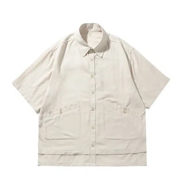 【dme】 美式潮流宽松百搭复古舒适凉感短袖衬衫 男女同款 米色