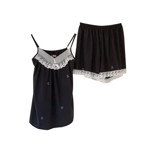 欧诗帛 带胸垫韩版舒适可外穿无袖三分裤睡衣套装 女款 图片色