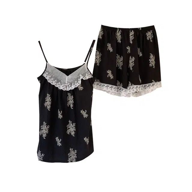 欧诗帛 带胸垫可外穿韩版无袖三分裤睡衣套装 女款 图片色