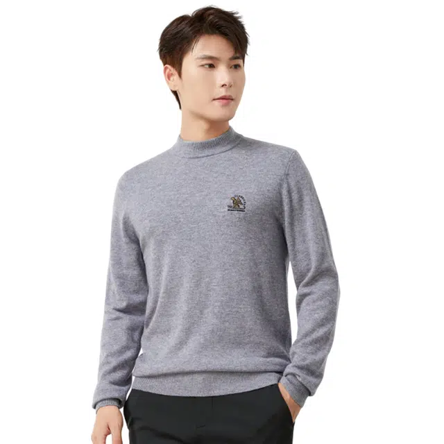 富铤 重磅美式复古纯色圆领慵懒刺绣柔软保暖舒适针织衫 男款