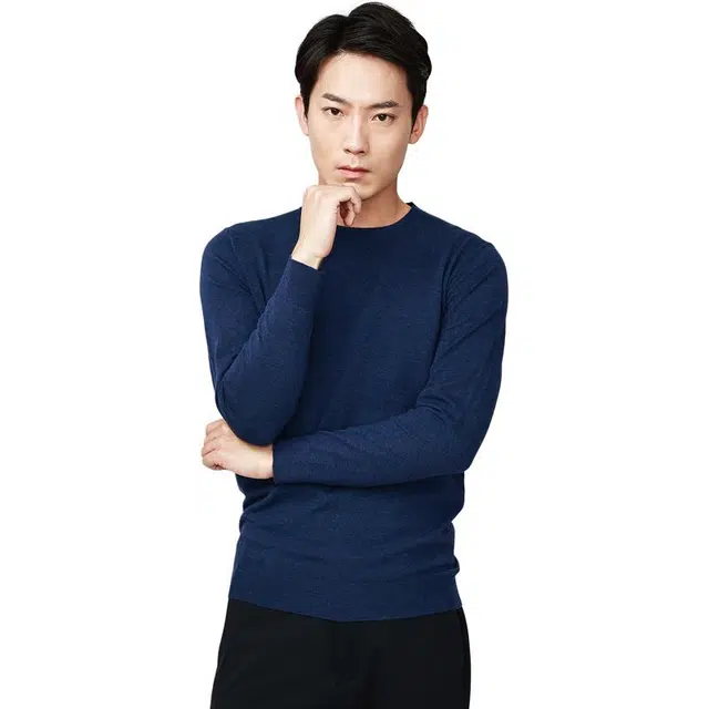依文 修身商务休闲圆领套头长袖针织衫 男款
