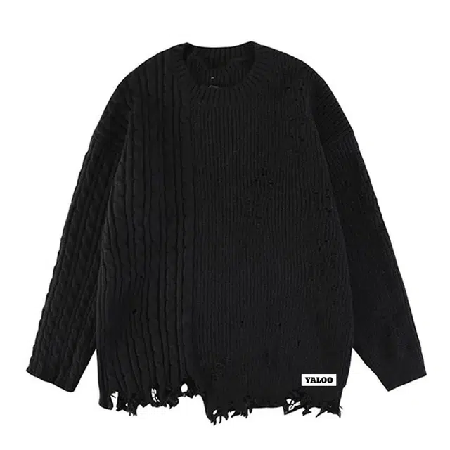 雅鹿 纯色宽松破洞打底衫圆领套头柔软舒适时尚潮流百搭适合内搭保暖落肩长袖毛衣 男女同款