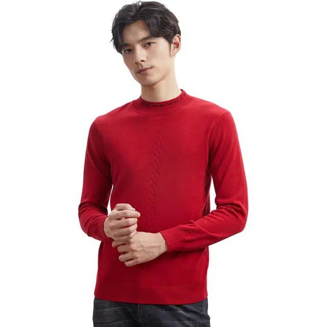 才子 年字母打底保暖内搭针织衫 男款 红色