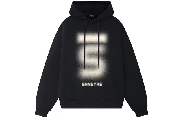 木村三社 白色喷漆字母印花宽松连帽卫衣 男女同款 黑色