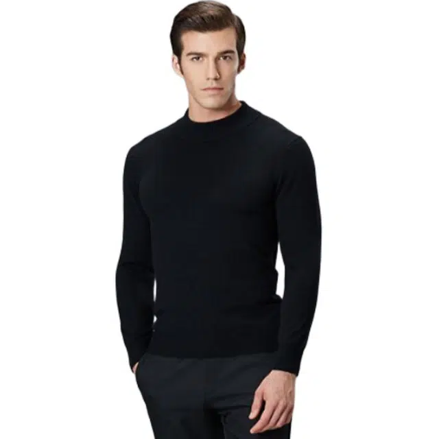 才子 含绵羊毛纯色圆领长袖针织衫 男款