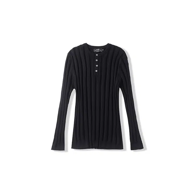 我是大卫 美式复古纯色圆领半开襟套头长袖针织衫 男女同款 黑色