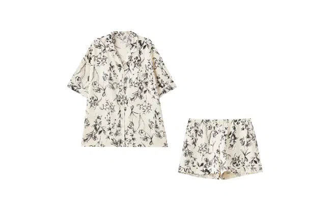 俏薇妮 简约柔软古风竹子高级感短袖睡衣套装 女款 米白色