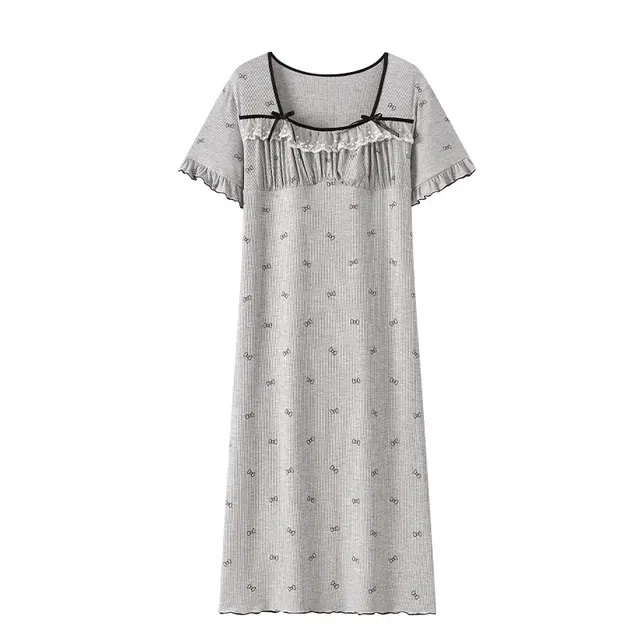 欧诗帛 韩版可外穿甜美休闲短袖家居服睡裙 女款 图片色