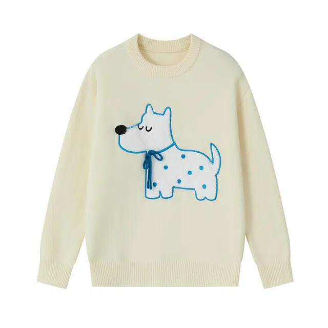 奇迹街区 美式复古狗狗提花撞色潮牌针织衫 男女同款