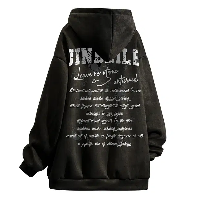 金贝勒 美式复古高街多元素做旧字母印花连帽宽松休闲百搭套头长袖卫衣 男女同款