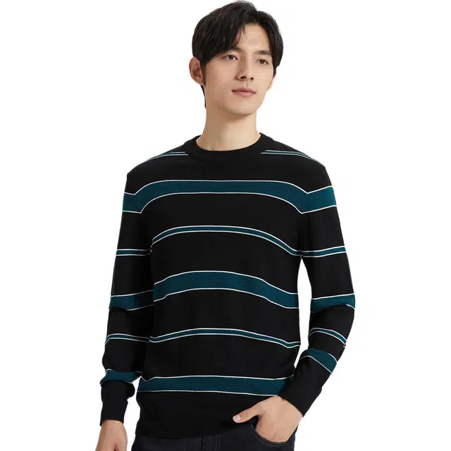 才子 舒适亲肤透气简约大方长袖针织衫 男款 黑蓝色