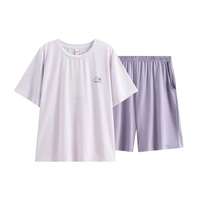 芬腾 薄款短袖透气大码圆领简约家居服睡衣套装 女款