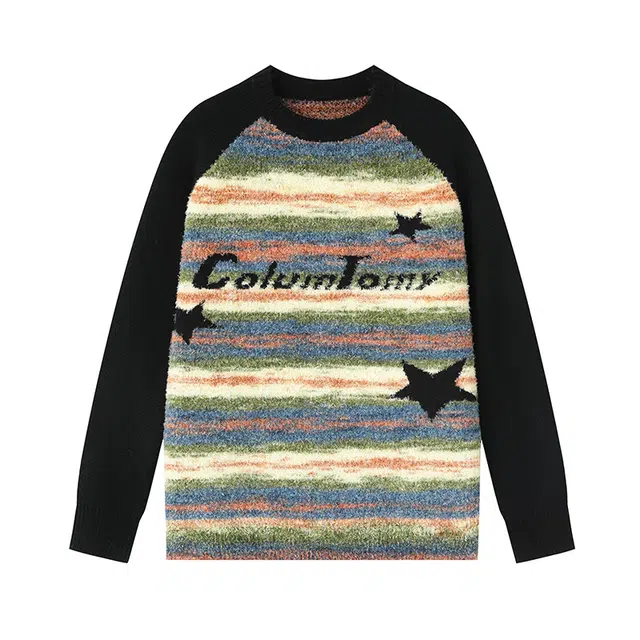 奇迹街区 美式复古满天星拼色潮牌宽松长袖针织衫 男女同款