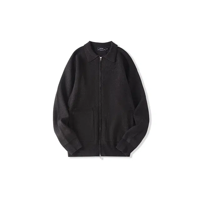 我是大卫 纯色翻领拉链多口袋长袖针织衫 男女同款