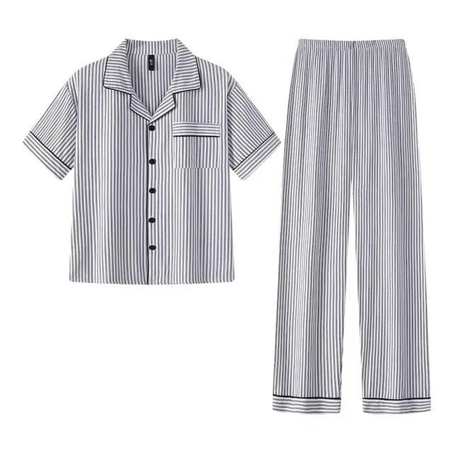 宫蝶 简约休闲短袖长裤家居服可外穿睡衣套装 男款 条纹